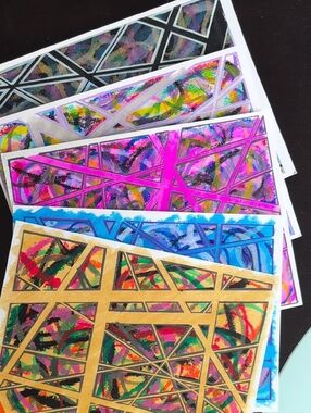 Abstract Geometric Layered Art Print - Multicolor 5 print Set